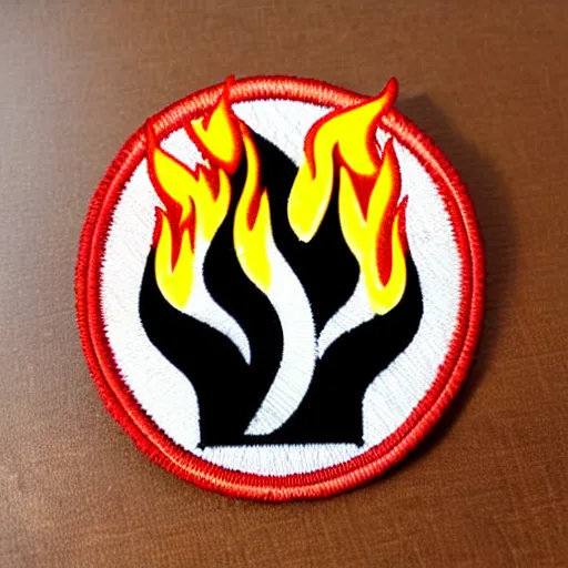 Image similar to a retro vintage minimalist clean fire flames warning caution patch