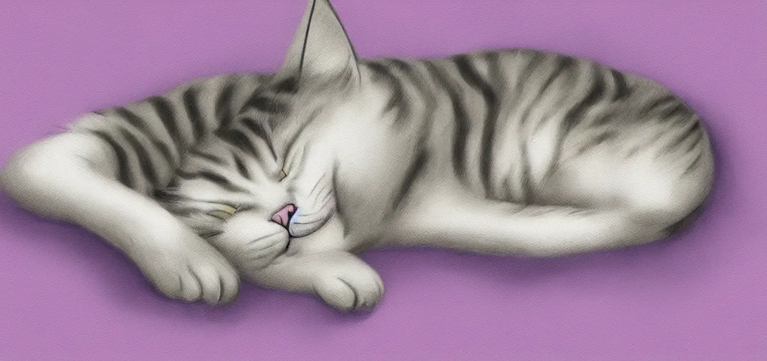 Image similar to cat sleeping in bed, digital art