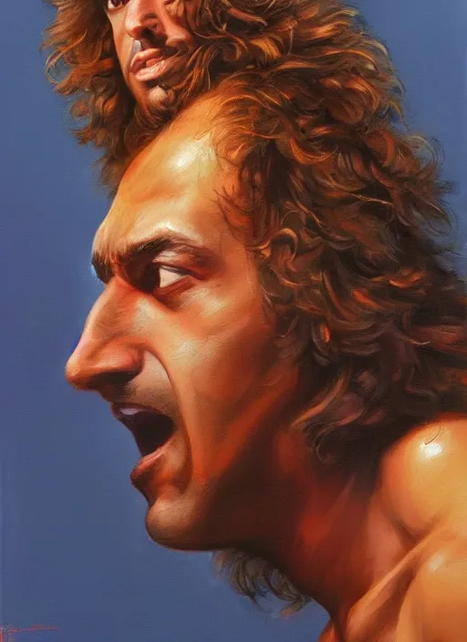 Image similar to a epic portrait of pat metheny, art by boris vallejo and greg danton and denys tsiperko, detailed, hyperrealism, artstation