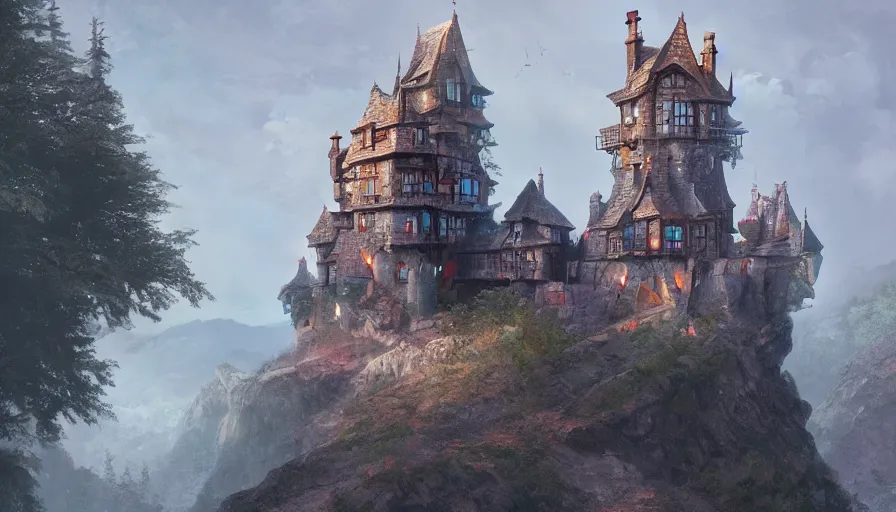 Image similar to Beautiful magic little castle in the mountains, hyperdetailed, artstation, cgsociety, 8k