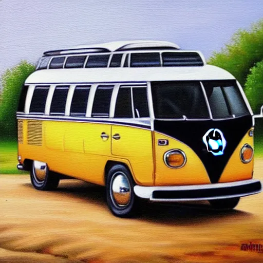 Image similar to a detailed oil painting of a vw bus