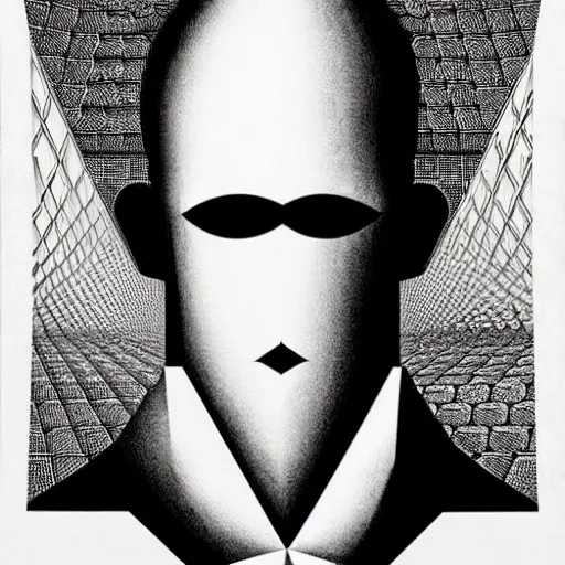 Image similar to neo - gothic white on black grainy effect conceptual figurative post - morden monumental abstract portrait made by escher and piranesi, highly conceptual figurative art, intricate detailed illustration, illustration sharp geometrical detail, vector sharp graphic, controversial poster art, polish poster art