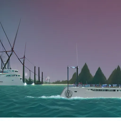 Image similar to yachting club by simon stalenhag