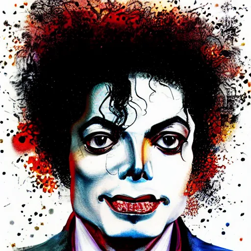 Prompt: digital painting of Michael Jackson by Ralph Steadman, hyperdetailed