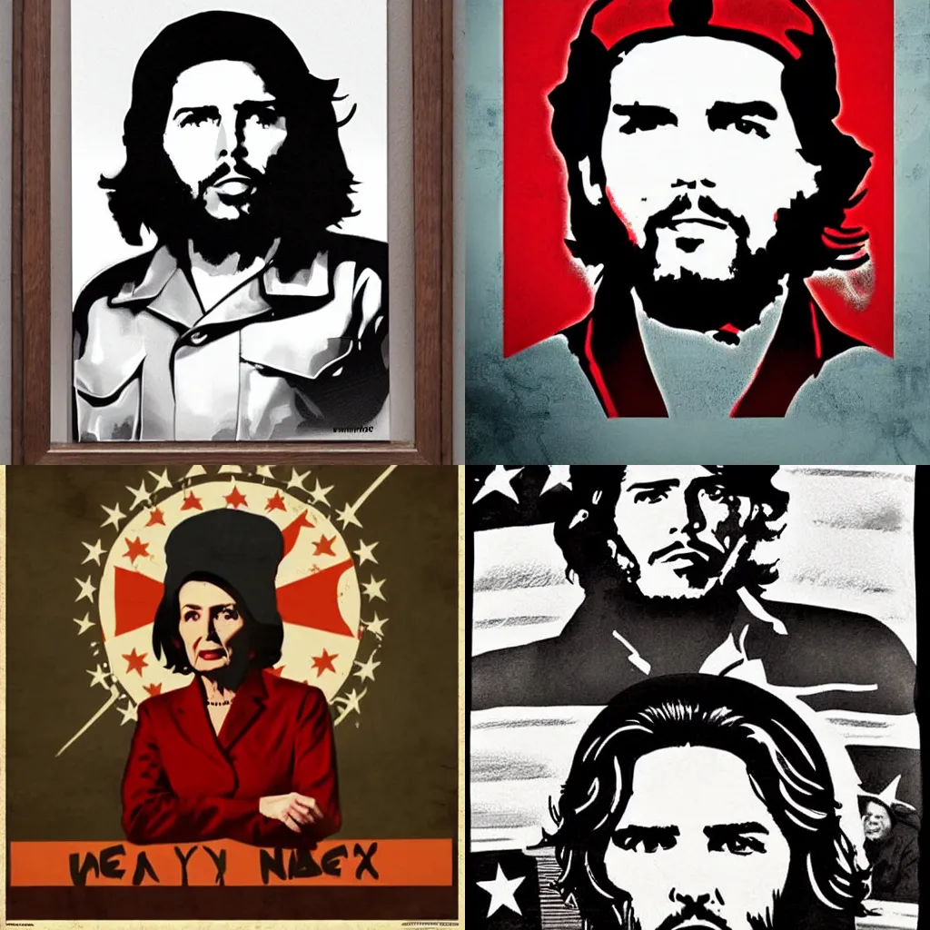Prompt: Nancy Pelosi as Che Guevara revolutionary, dramatic artwork