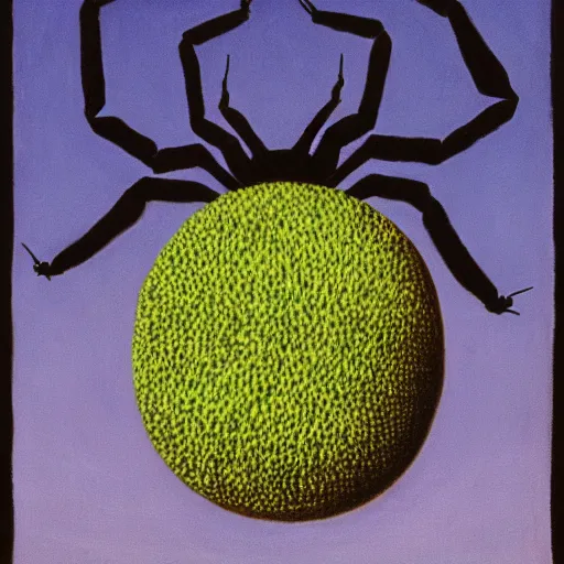 Prompt: Spider life by René Magritte