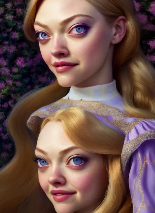 Image similar to beautiful happy amanda seyfried as the rapunzel princess, character art, art by artgerm lau and wlop and and ilya kuvshinov and john singer sargent, hyperdetailed, 8 k realistic, symmetrical, frostbite 3 engine, cryengine, dof, trending on artstation, digital art