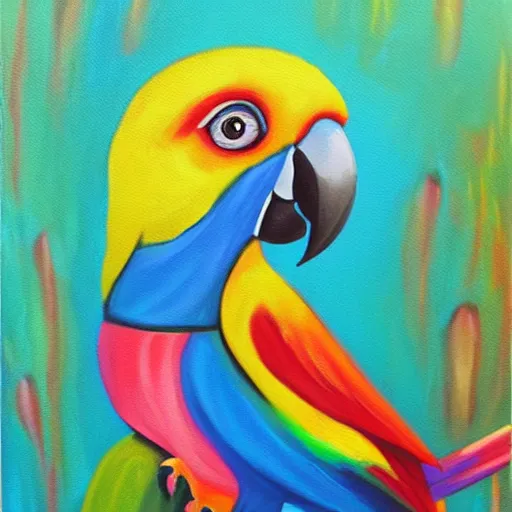 Image similar to beautiful acrylic painting of an adorable parrot, by jeremiah ketner