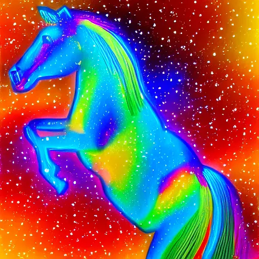 Prompt: a galloping horse in the style a space nebula, intricate, colourful