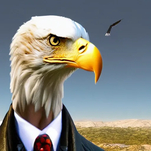 Prompt: a bald eagle with jeff bezos's head, unreal engine