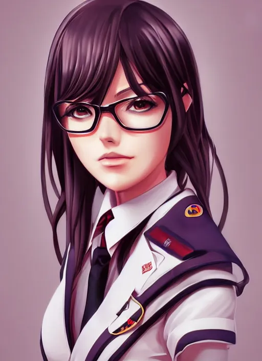 Image similar to beautiful portrait of a Flight Attendant who looks like Shiraki Meiko, Prison School anime, character design by Ross Tran, artgerm detailed, soft lighting