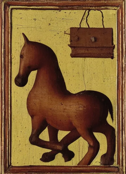 Image similar to wooden horse toy, medieval painting by jan van eyck, johannes vermeer, florence