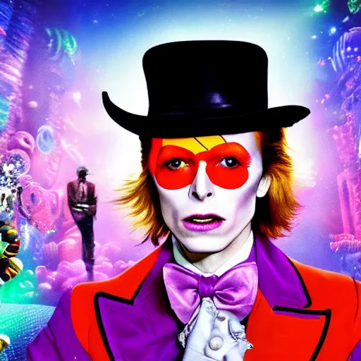 Image similar to David Bowie as Willy Wonka stunning awe inspiring 8k hdr