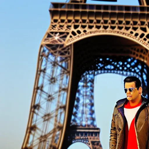 Prompt: photo of Salman Khan in Paris, nikon, bokeh, eiffel tower,