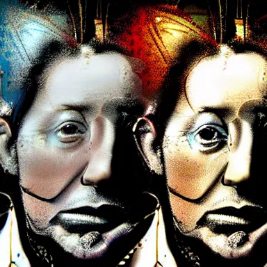 Image similar to portrait of a uncanny artist by Chor Boogie and Salvador Dali collaboration, digital art, mix of aesthetics, close up, high details