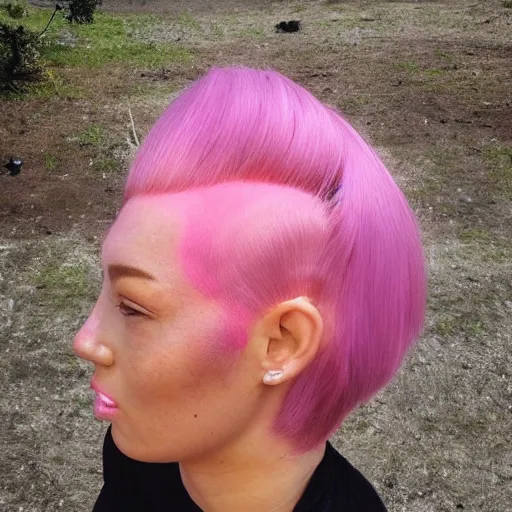 Image similar to moai head with pink hair
