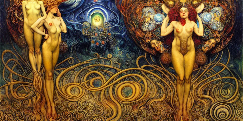 Image similar to Divine Chaos Engine by Karol Bak, Jean Delville, William Blake, Gustav Klimt, and Vincent Van Gogh, symbolist, visionary