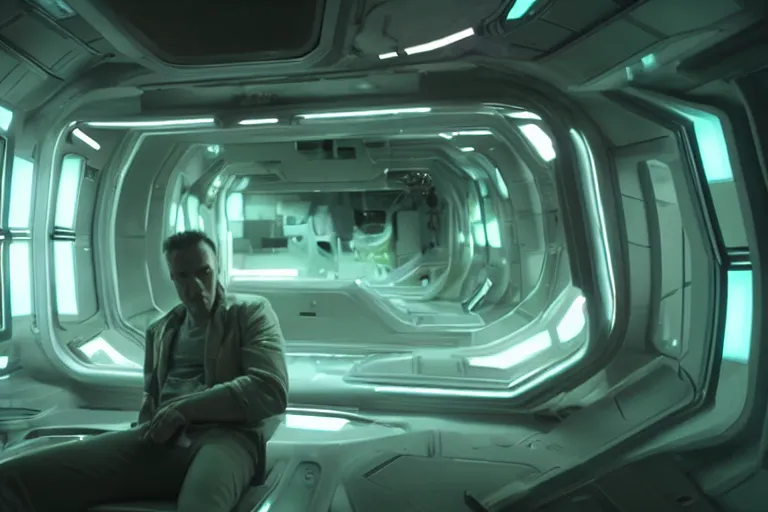 Prompt: VFX movie of a futuristic inhuman alien in future spaceship, detailed creature skin neon lighting by Emmanuel Lubezki