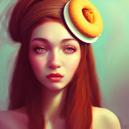 Image similar to portrait of a girl with a bundt cake on her head, digital art, cinematic, concept art, 8k, painting, imaginefx, cgsociety, trending on artstation