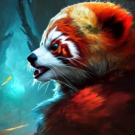 Prompt: red panda as diablo 3 character, digital illustration portrait design, by android jones and greg rutkowski, retrowave color scheme, detailed, cinematic lighting, wide angle action dynamic portrait