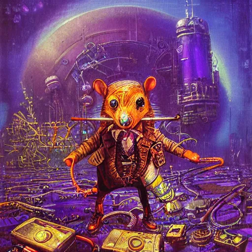 Image similar to steampunk rat, acid, 303, psychedelic, by paul lehr