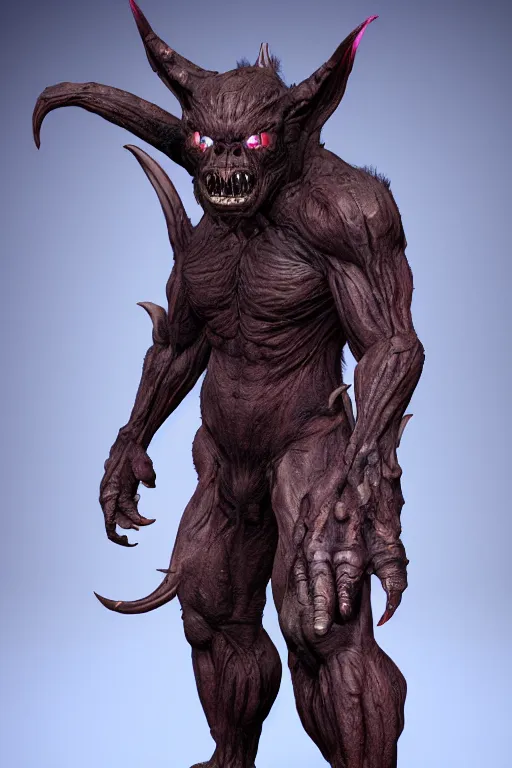 Image similar to full shot, humanoid orc alien wolf bat goblin demon mash - up, photorealistic, 8 k uhd, unreal engine 5 rendered, portrait, extremly detailed, hyper realistic, extremely detailed, colorful by wayne barlowe