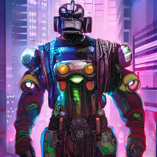 Image similar to cyberpunk anfas pepe, artstation, marvel, hyper detailed, muscles, transformers