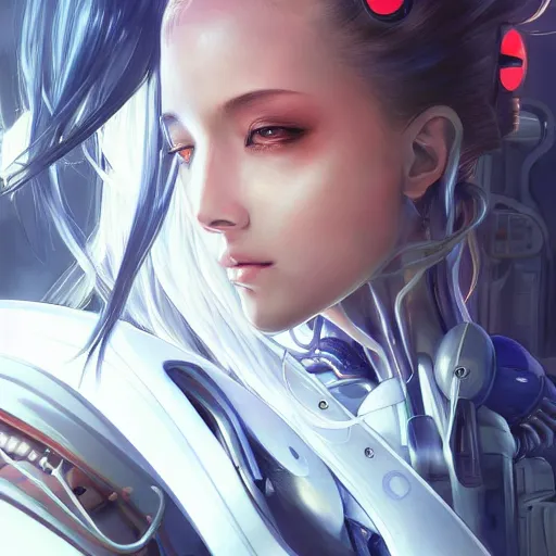 Prompt: a realistic detailed beautiful portrait of a cybernetic oversize anime girl, cyberpunk concept art, digital art, highly detailed, intricate, sci-fi, sharp focus, Trending on Artstation HQ, deviantart, unreal engine 5, 4K UHD image, hyperrealistic, photorealistic, art by artgerm and greg rutkowski and alphonse mucha