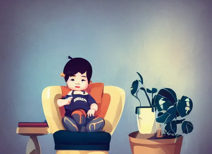 Image similar to a nine month old baby sitting in an armchair. clean cel shaded vector art. shutterstock. behance hd by lois van baarle, artgerm, helen huang, by makoto shinkai and ilya kuvshinov, rossdraws, illustration, art by ilya kuvshinov