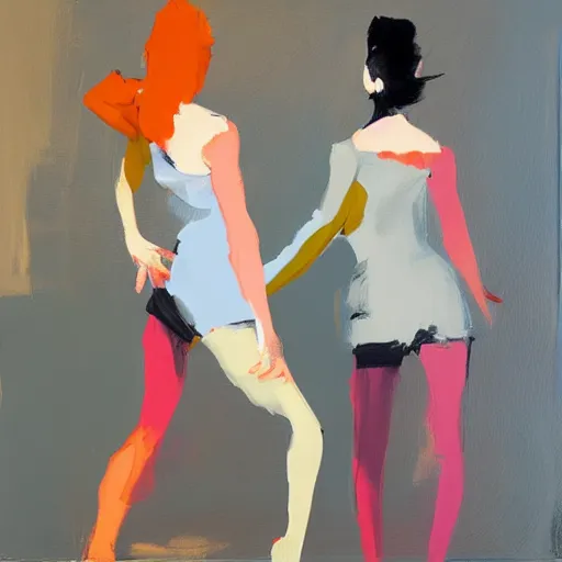 Prompt: painting by michael carson, dancers, In the White Room 2019, high key, limited color pallete