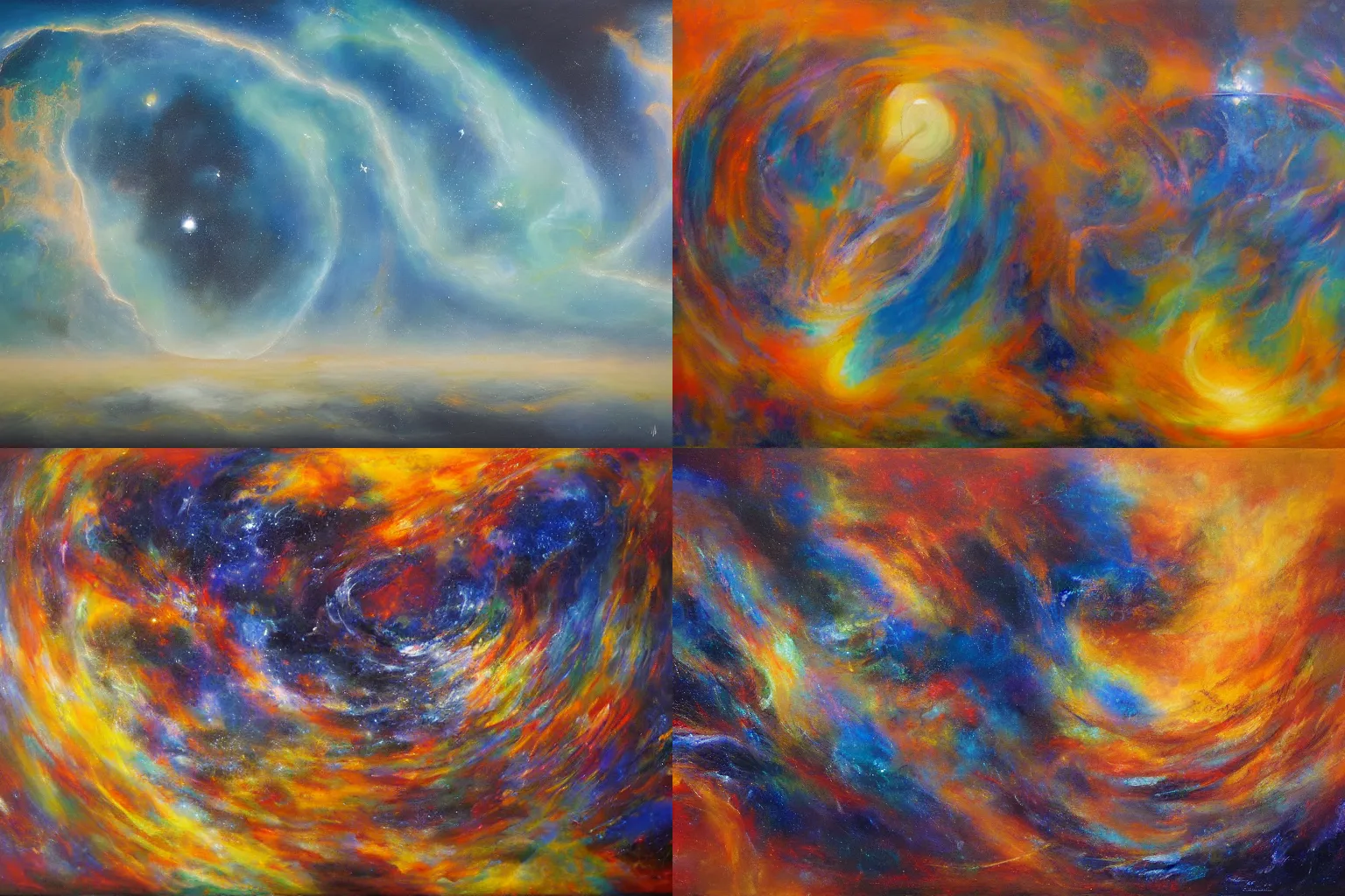 Prompt: Astral winds, cosmic flow by Wojciech Siudmak, oil on canvas