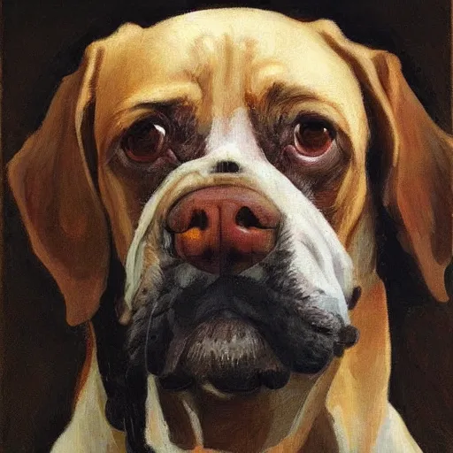 Prompt: A dog that looks like Wilford Brimley, by Sir James Guthrie, hyperrealism