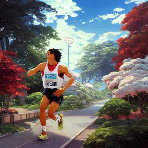 Image similar to portrait of a olympic games champion running, an oil painting by ross tran and thomas kincade, studio ghibli