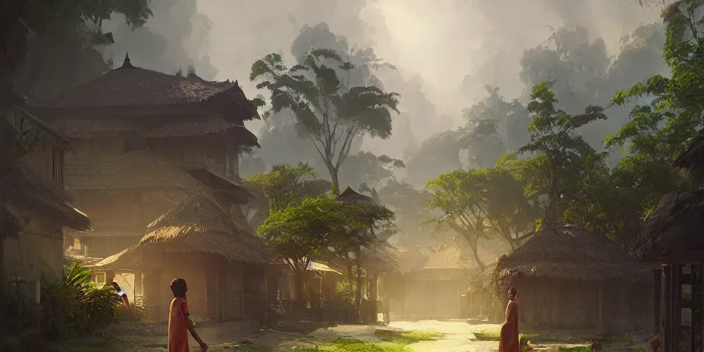 Prompt: kerala village, sharp focus, wide shot, trending on artstation, masterpiece by greg rutkowski by ross tran by fenghua zho