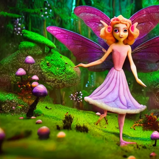 Prompt: beautiful faerie princess walks through happy trippy fungal landscape, weta pixar 8 k detailed face award winning photography