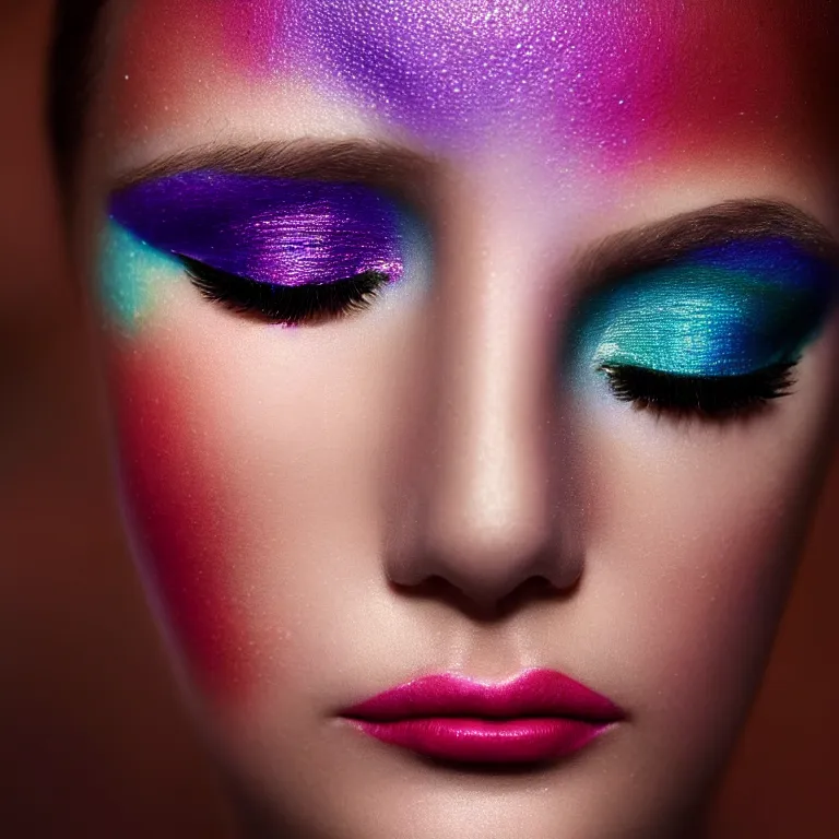 Prompt: amazing closeup portrait of a young woman with beautiful colorful make up by Sir John, Pat McGrath, perfect colorful eyeshadows, 50mm portrait, beautiful detailed intricate insanely detailed octane render trending on Artstation, 8K artistic photography, photorealistic, dramatic volumetric cinematic perfect light, chiaroscuro, award-winning photograph, masterpiece, Raphael, Caravaggio, harsh flash photography