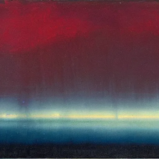 Prompt: the epic abstract painting'blue arctic void with black and red aurora borealis above a large herd of tiny reindeer ', by caspar david friedrich!!!, by rothko!!!, stunning masterpiece, trending on artstation