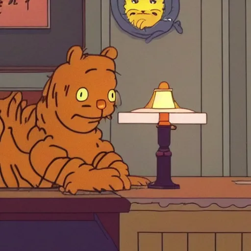 Prompt: a still of garfield in spirited away ( 2 0 0 1 )