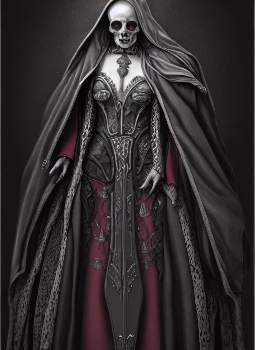 Image similar to fineart portrait illustration of the necromancer wearing a cloak, hyper detailed, crisp