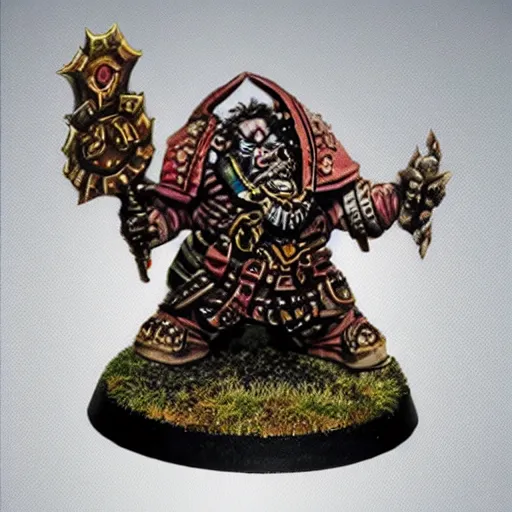 Image similar to chaos dwarf smith in the style of warhammer fantasy : : head and torso oil painting