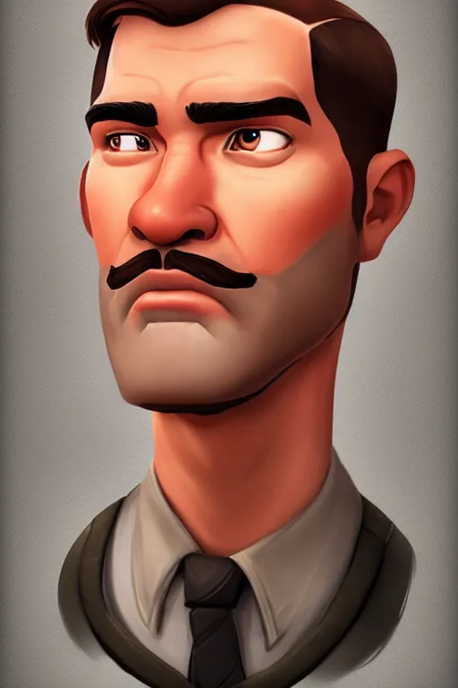 Image similar to beautiful highly detailed realistic stylized character portrait team fortress 2 medic, detailed character art master portrait, trending on artstation