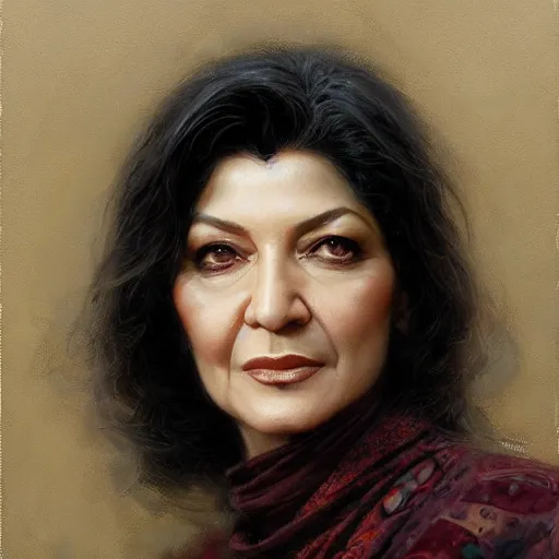 Prompt: Shohreh Aghdashloo, closeup character portrait art by Donato Giancola, Craig Mullins, digital art, trending on artstation