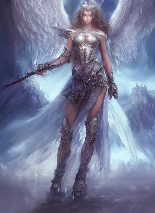 Prompt: concept art, angel knight girl. by artstation trending, by joseph mallord william turner, luis royo, konstantin razumov, cinematic lighting, highly detailed