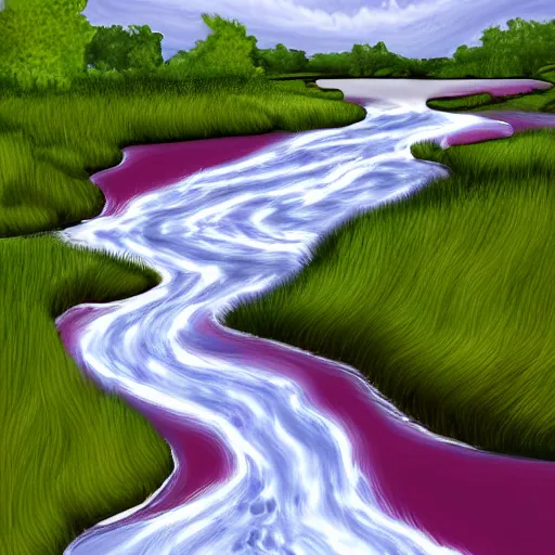 Image similar to digital art painting of a river running through the plains, very mediocre, not detailed at all.