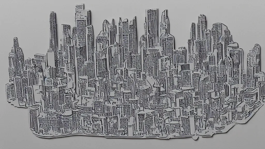 Prompt: paper cutout art sample of a city