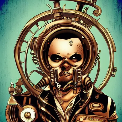 Prompt: steam punk art by renato rei as seen in Senescope Entertaiment Comics