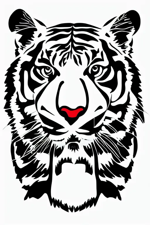 Prompt: A portrait of a tiger, sticker, highly detailed, red and black, illustration, smooth and clean vector curves, no jagged lines, vector art, smooth