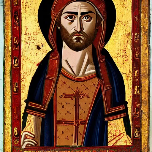 Prompt: A detailed portrait of Daniel Radcliffe, 7th century byzantine iconography, historical