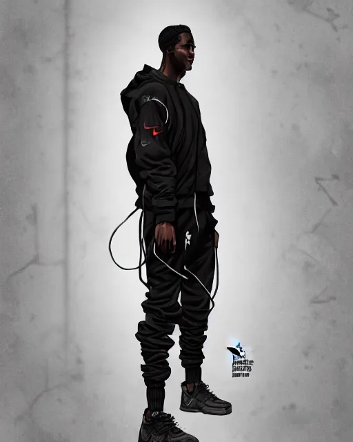 Prompt: Medium shot of a character wearing Nike ACG+Acronym P31-DS Pants in the style of greg rutkowski