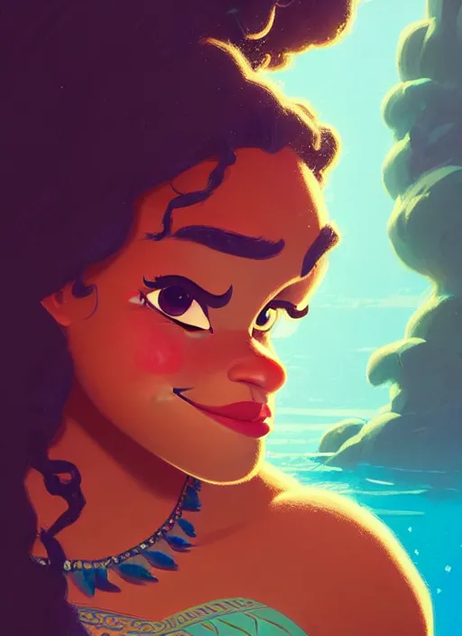Image similar to dream highly detailed portrait of disney's princess moana, magnificent, photographic realistic background, by atey ghailan, by greg rutkowski, by greg tocchini, by james gilleard, by joe fenton, by kaethe butcher, trending on instagram, award winning details